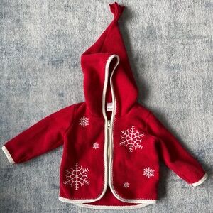Hanna Andersson Cozy Red Fleece Jacket with Snowflake Design. Size 70.